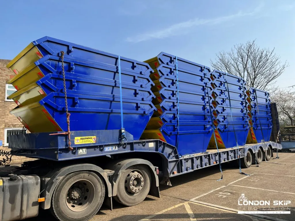 blue skips on truck