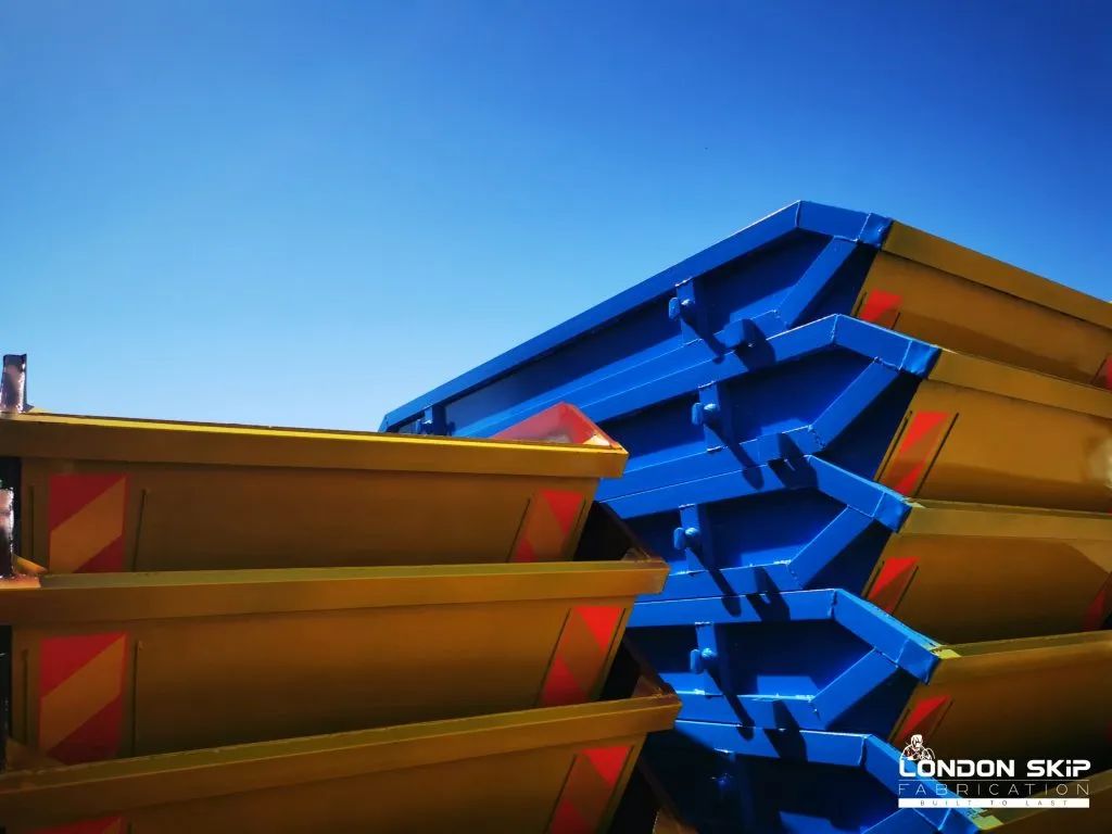 blue and yellow skips