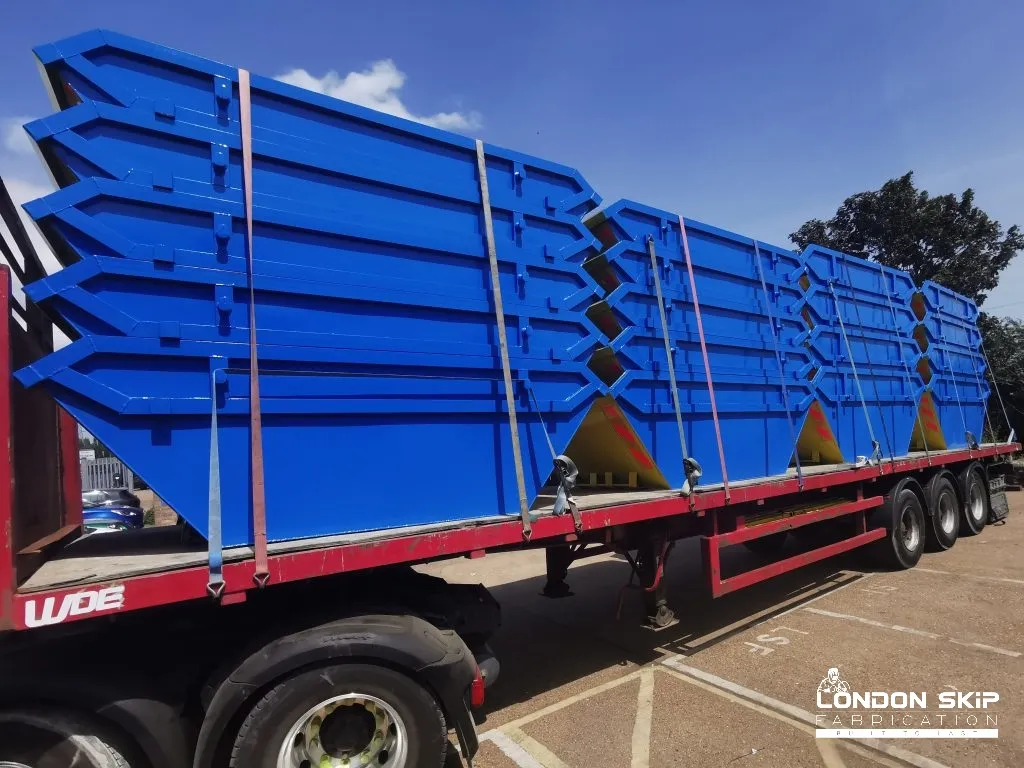 blue skips on truck