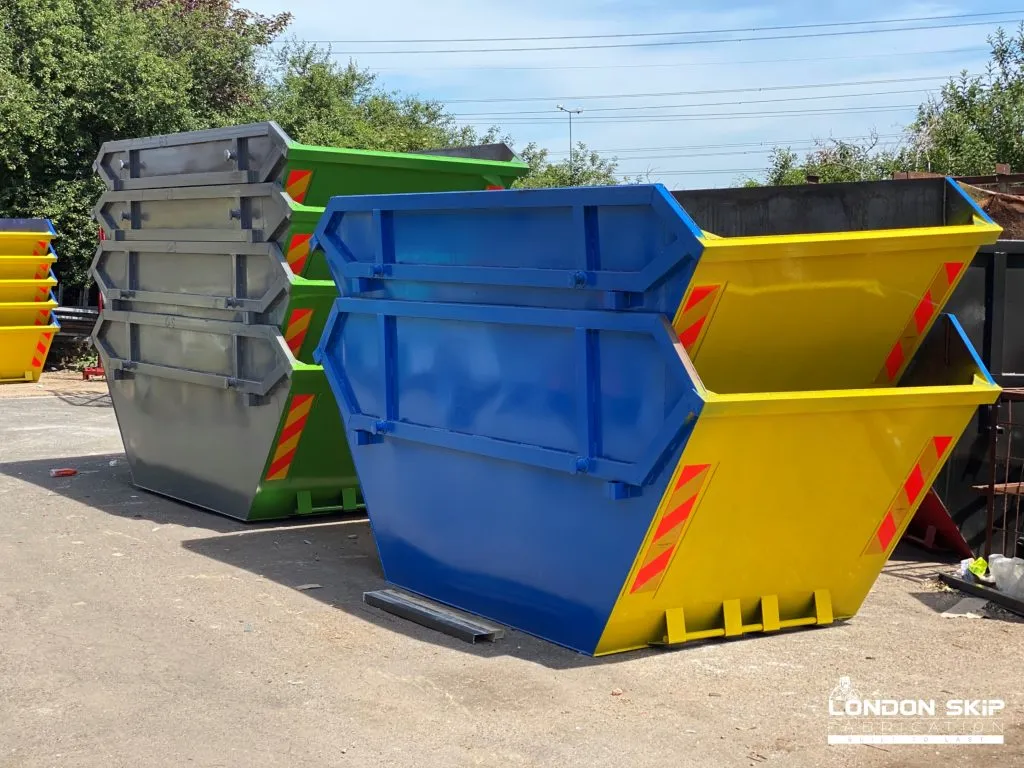 blue and yellow skips