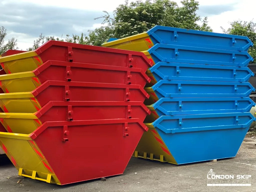 red and blue skips