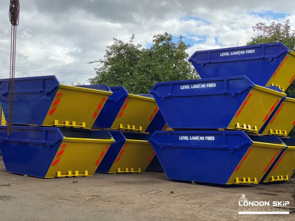 blue and yellow skips